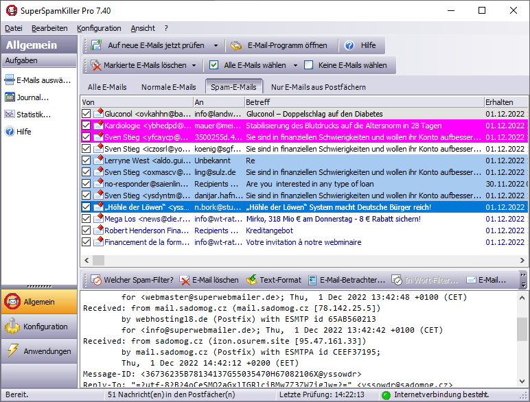Screenshot vom Programm: SuperSpamKiller Pro
