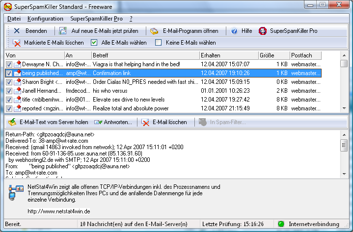 Screenshot vom Programm: SuperSpamKiller